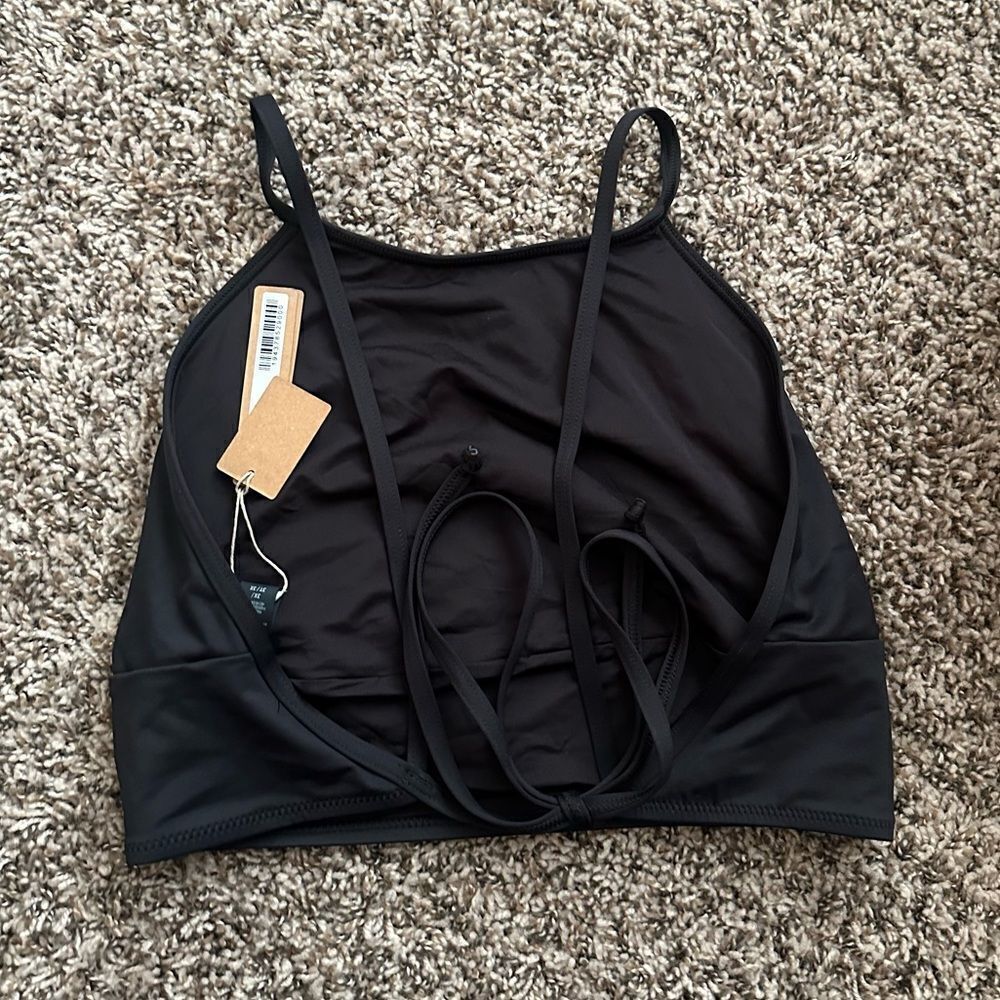 NWT SKIMS Recycled Swim High Neck Back Tie Onyx Black Top - Picture 4 of 7